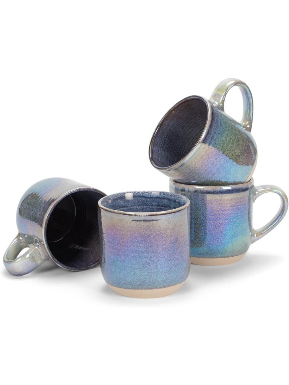 Set of 4 Large 17oz Ceramic Coffee Mugs with Comfort Handles - Purple Rainbow